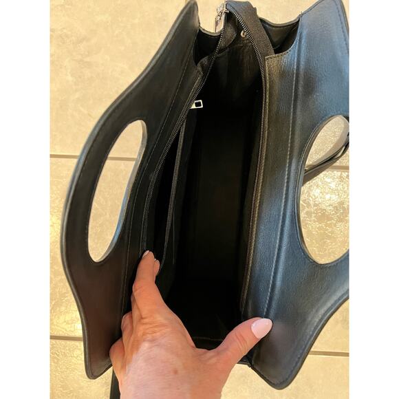 Canvas Leather NWOT Black Red Cream Crossbody Vintage Tote Laptop Briefcase - Picture 6 of 8